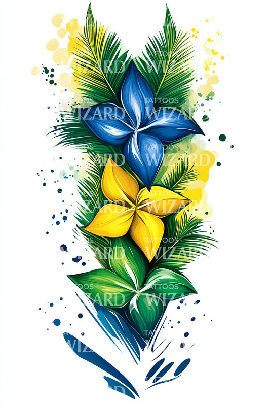 Trooppinen Plumeria-kruunu tatuointisuunnittelu