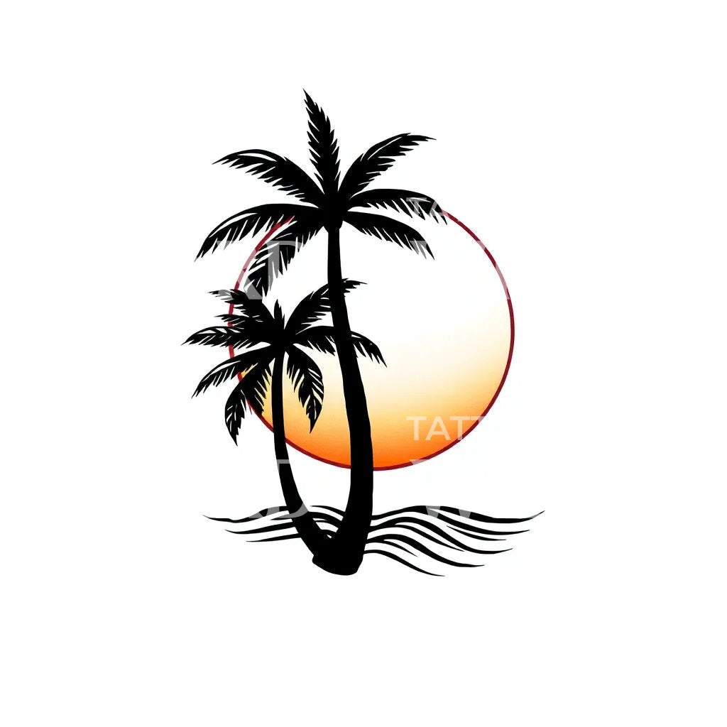 Tropical Sunset Palm Tattoo Design