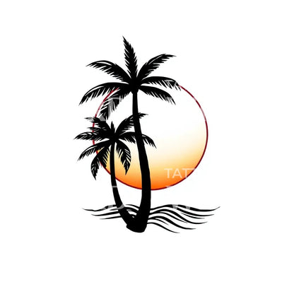 Tropical Sunset Palm Tattoo Design