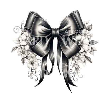 Black and Grey Lovely Bow Tattoo Design