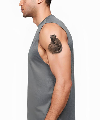 Tuatara on Mossy Stone Tattoo Design
