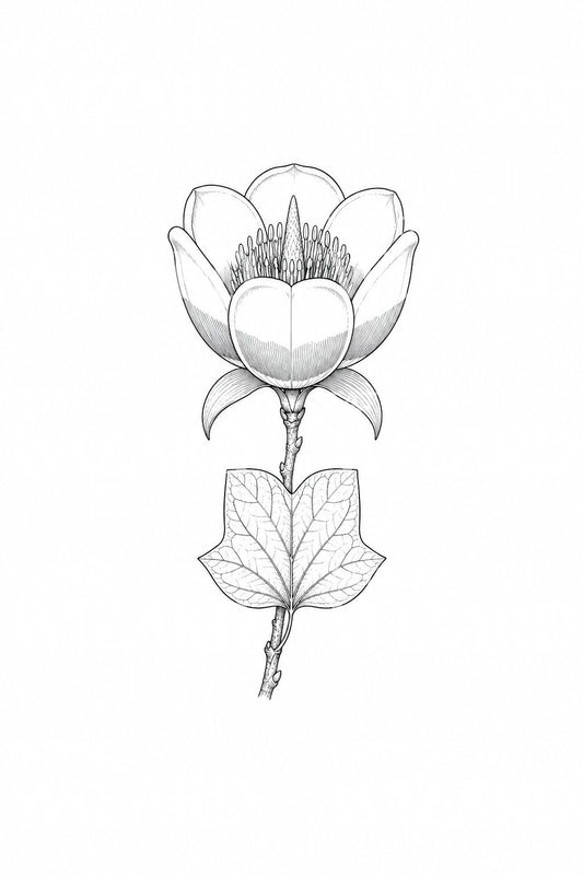 Tatoveringsillustrasjon av tulipantreets blomst