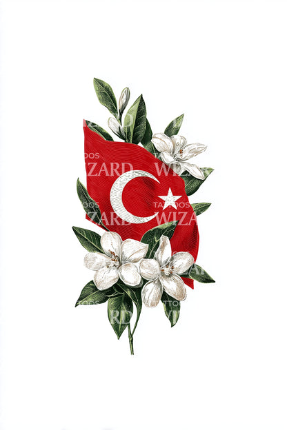 Türkei Flagge Blumenstrauß Tattoo Design