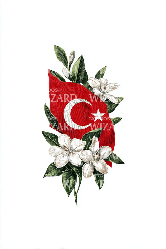 Türkei Flagge Blumenstrauß Tattoo Design