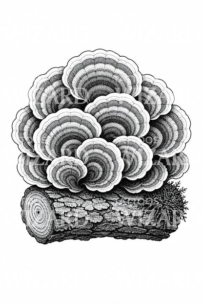 Turkey Tail Mushroom Cluster Tattoo Design