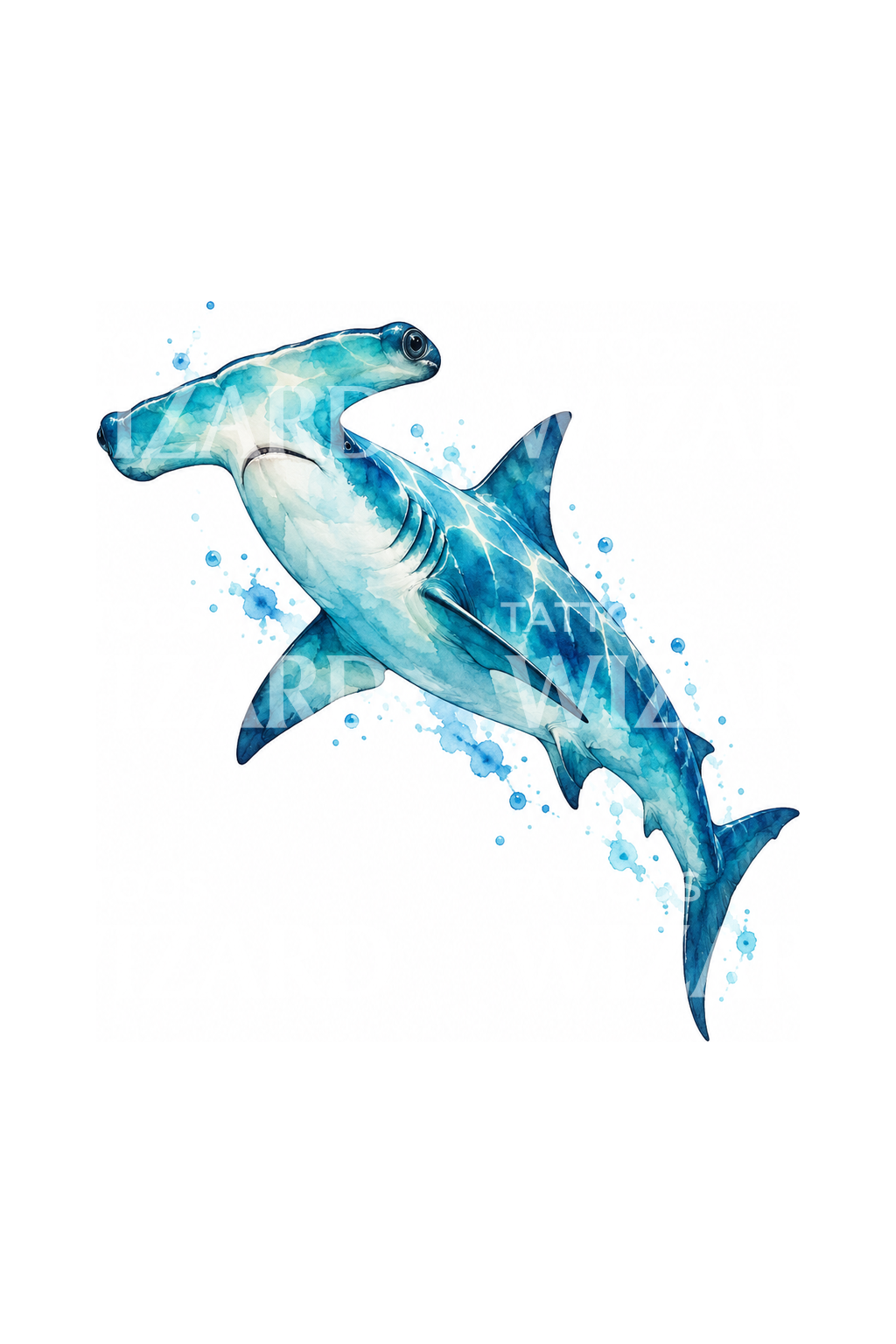Turquoise Hammerhead Watercolor Tattoo Design