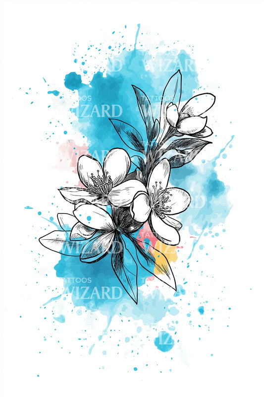 Turquoise Magnolia Spray Tattoo Design