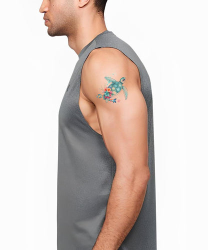 Diseño de Tatuaje de Tortuga Marina Floral