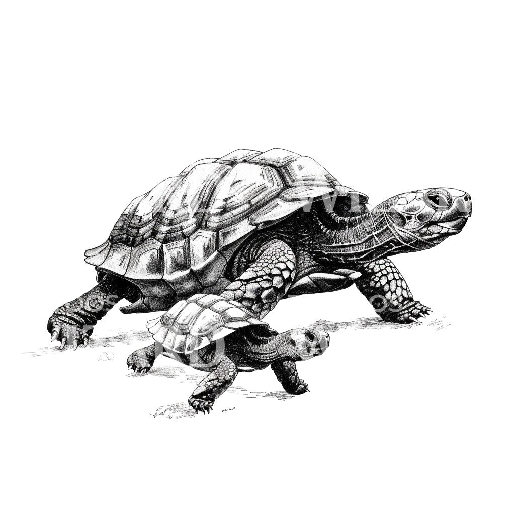 Turtle Mother and Son Going on an Adventure Tattoo Idea