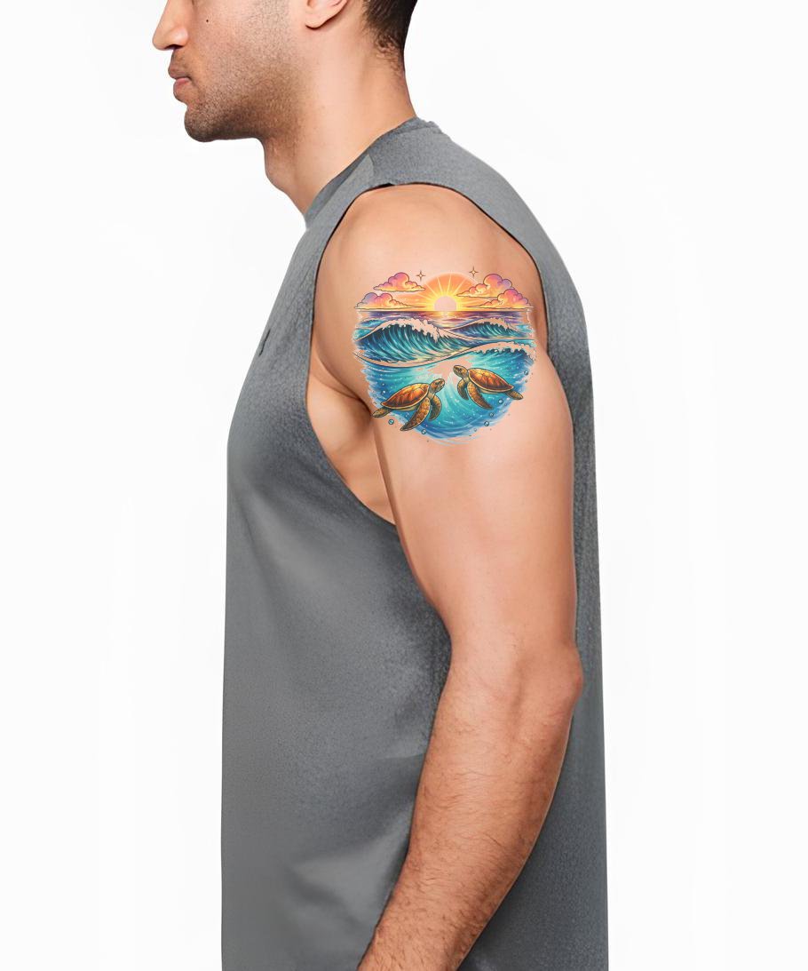 Sunset Sea Turtles Tattoo Design