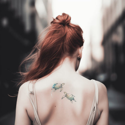 Twin Sea Turtles Tattoo Illustration