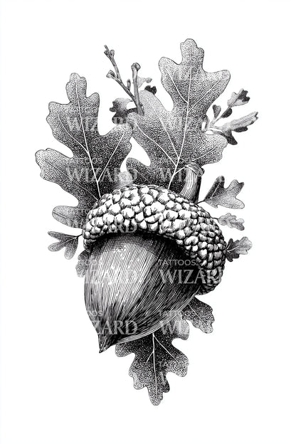 Design del tatuaggio con due ghiande e foglie