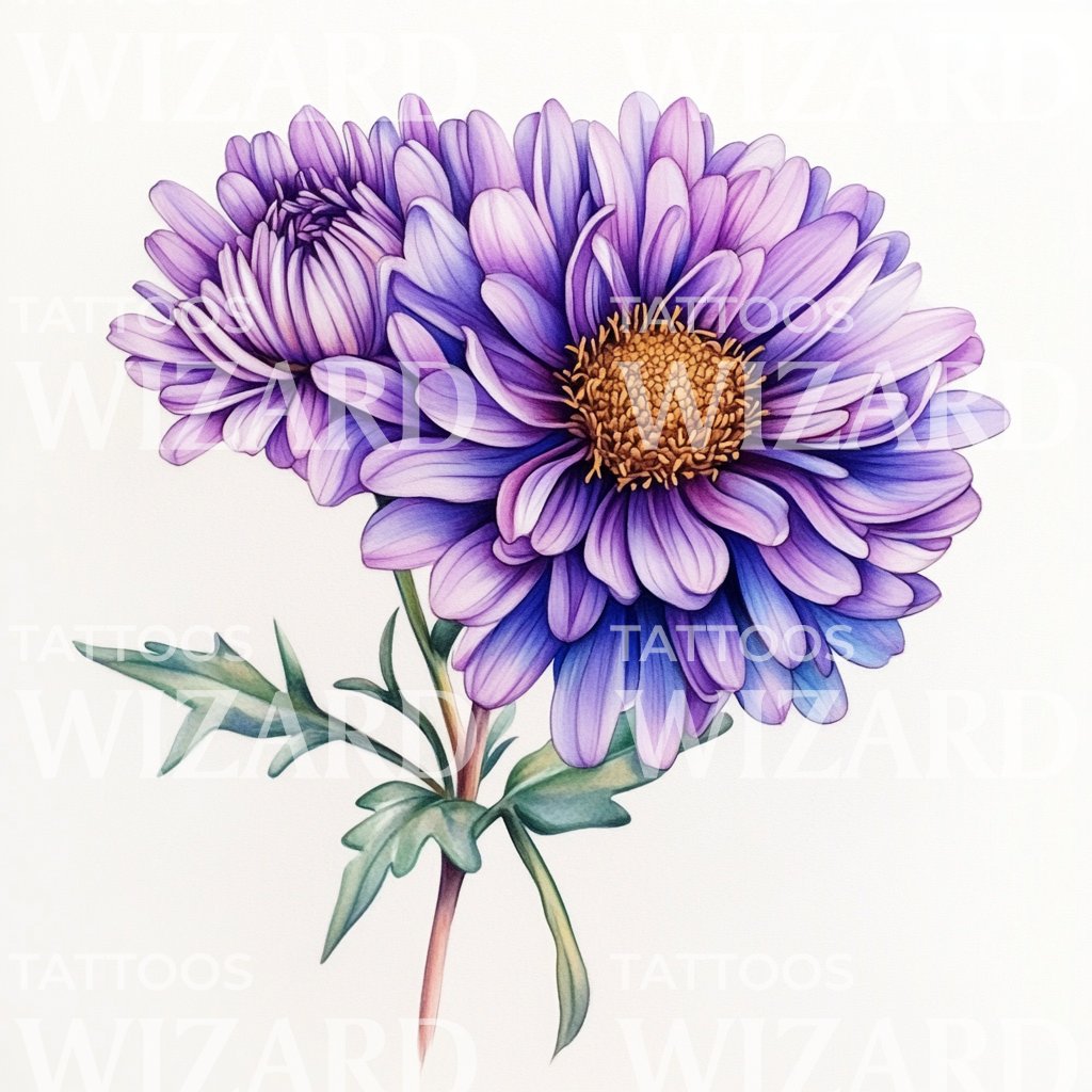 Twin Aster Flowers Tattoo Design