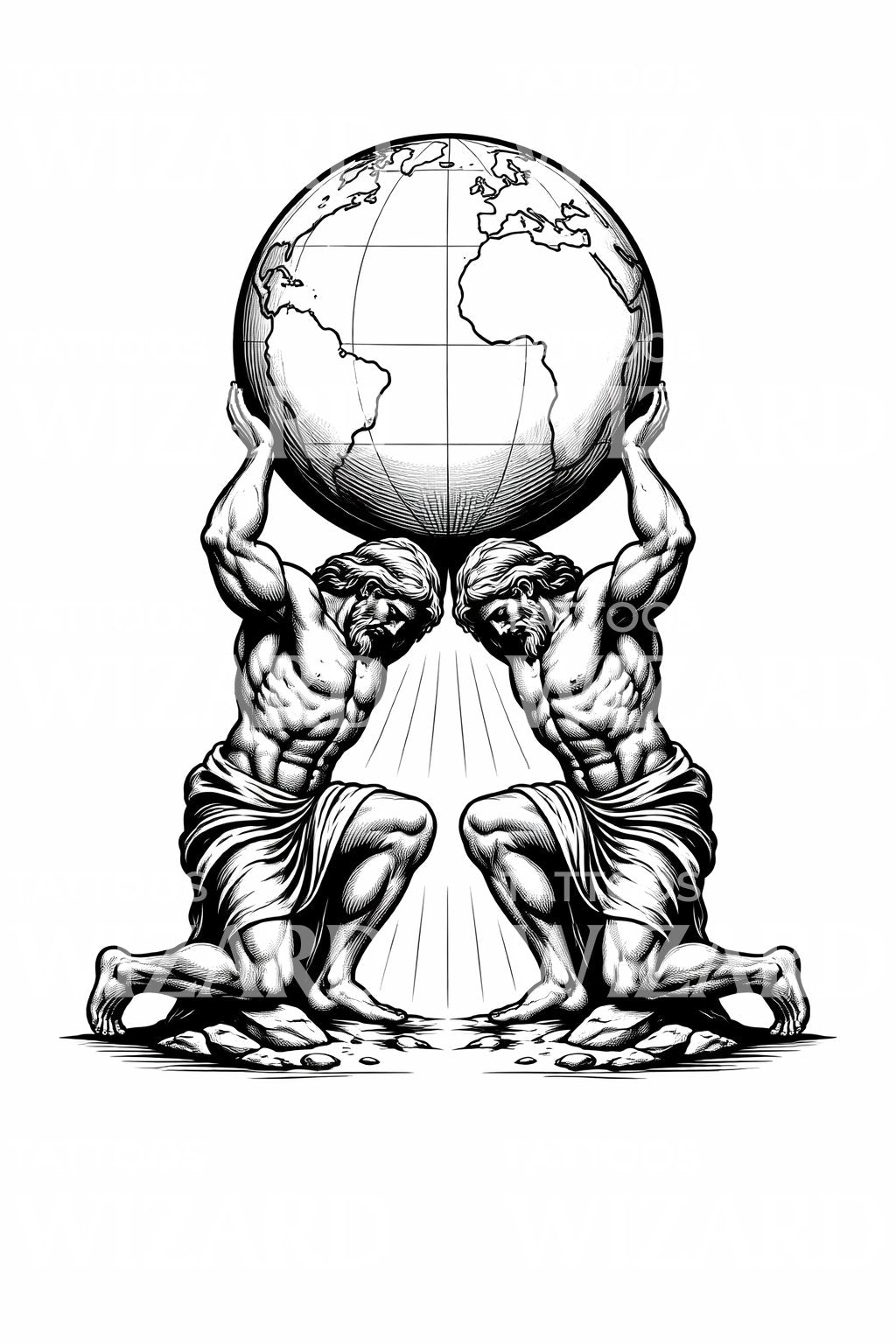 Twin Atlas Globe Tattoo Illustration