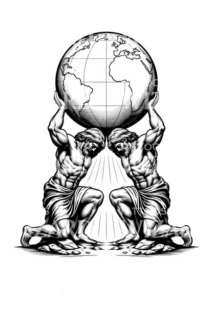 Twin Atlas Globe Tattoo Illustration
