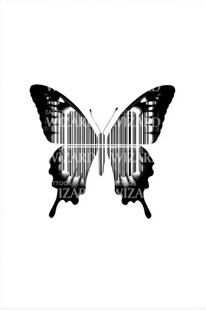 Twin Barcode Butterflies Tattoo Design