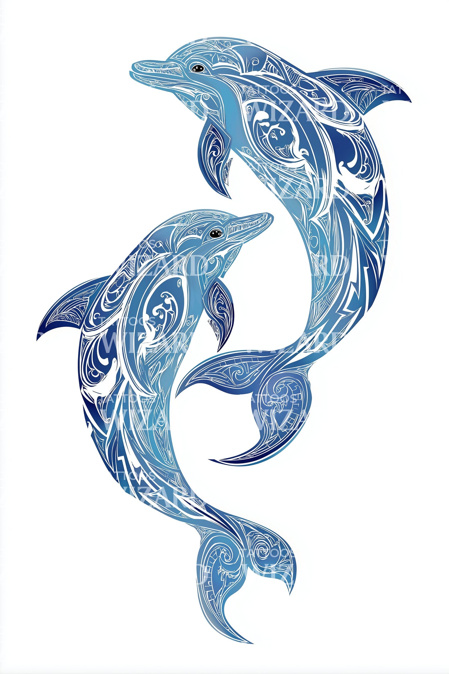 Twin Blue Dolphins Tattoo Design