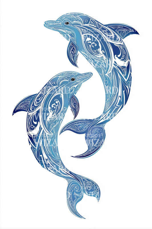 Twin Blue Dolphins Tattoo Design