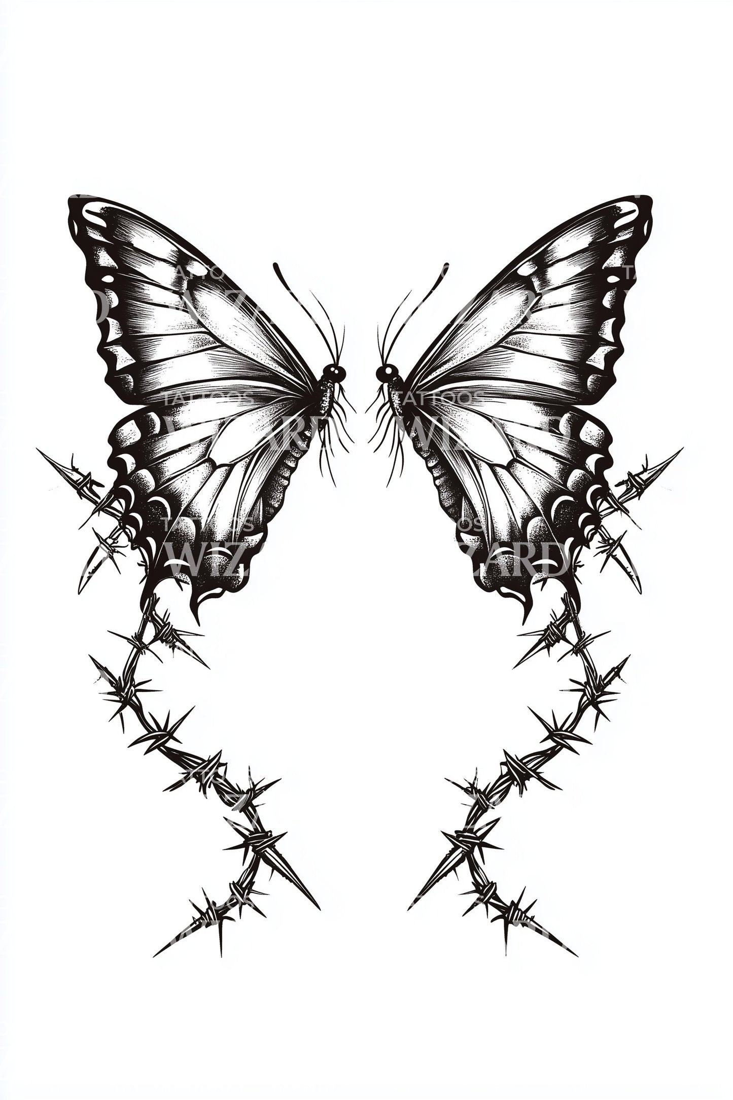 Twin Butterflies with Thorns Tattoo Design