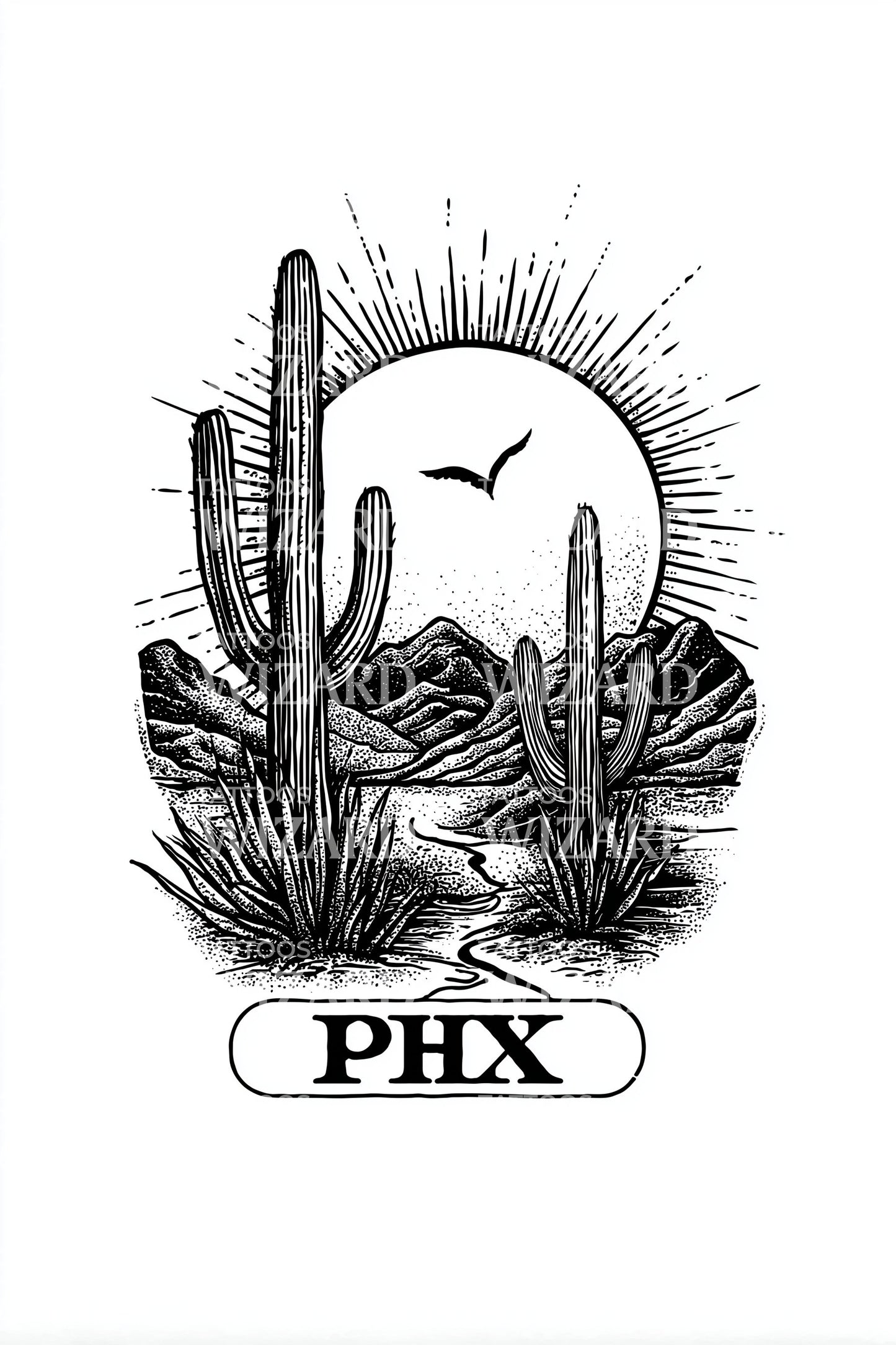 Twin Cacti PHX Tattoo Illustration
