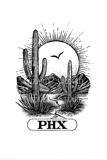 Twin Cacti PHX Tattoo Illustration