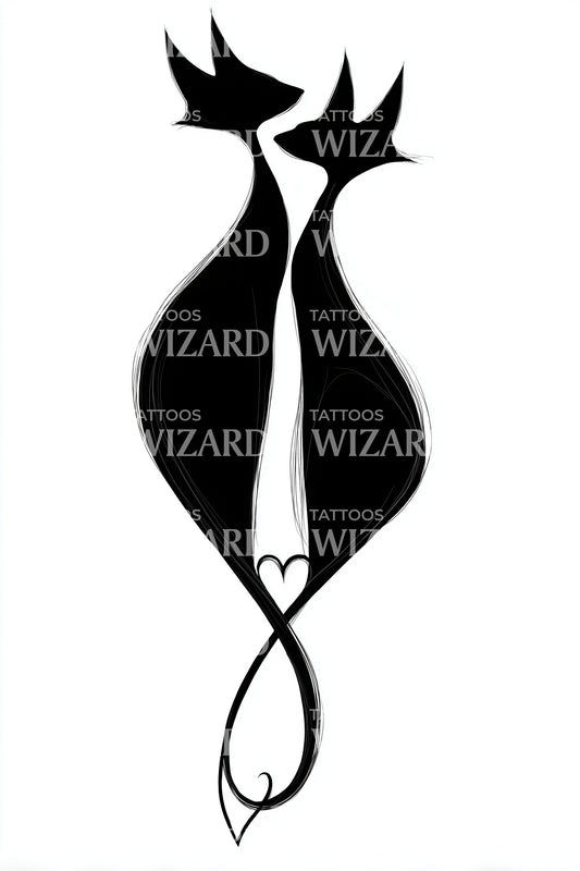 Twin Cats Heart Tattoo Idea