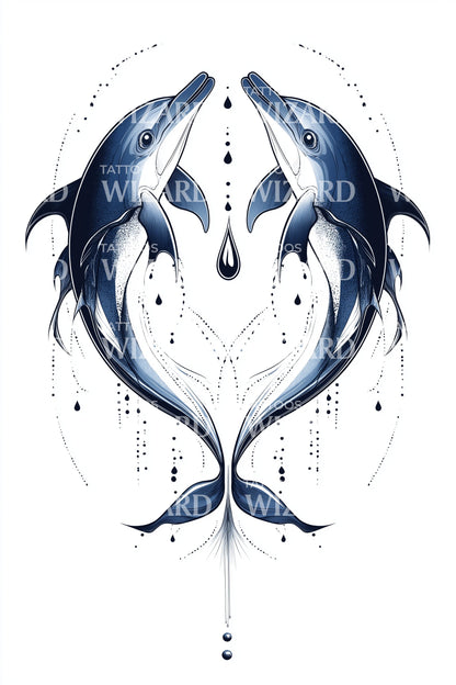 Twin Dolphins Heart Spiral Tattoo Illustration