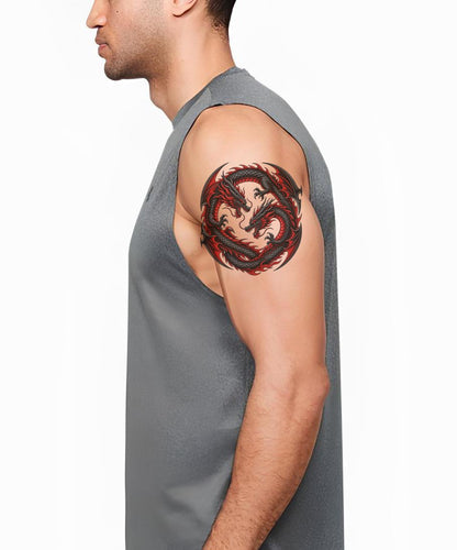 Twin Dragons Circle Tattoo Design