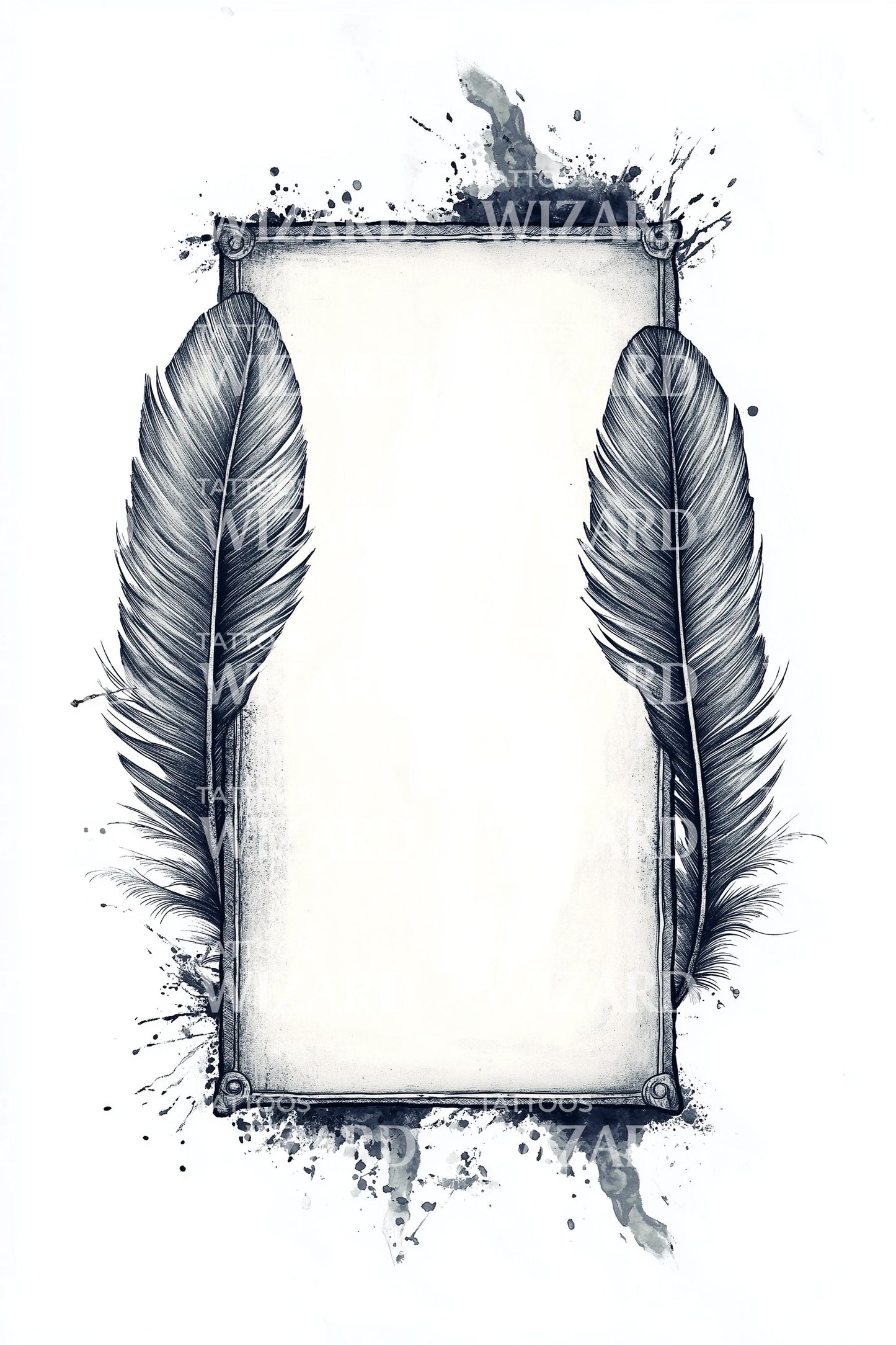 Twin Feathers Frame Tattoo Illustration