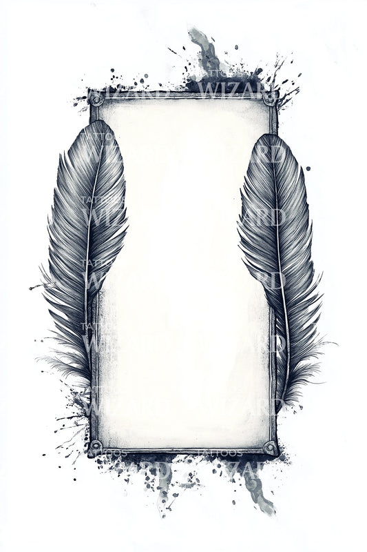 Twin Feathers Frame Tattoo Illustration