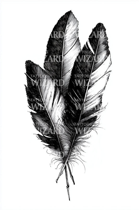 Twin Feathers Harmony Tattoo Design