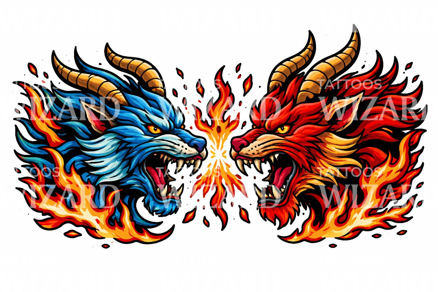 Twin Flame Beast Tattoo Design