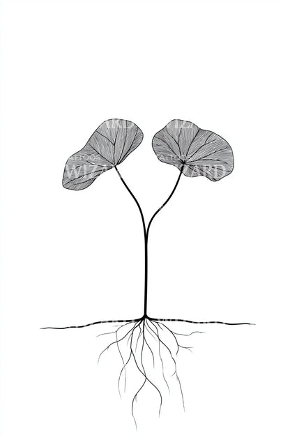 Twin Heart Leaves with Roots Tattoo Illustration