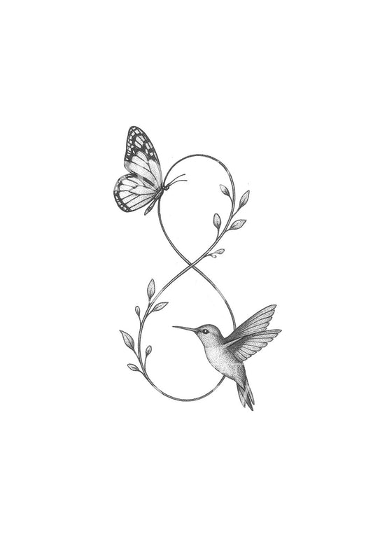 Twin Hummingbirds Branch Tattoo Design