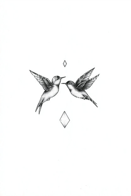 Twin Hummingbirds Diamond Tattoo Design