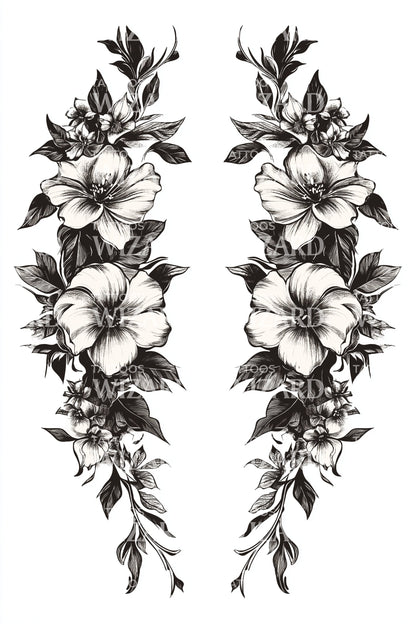 Idée de tatouage cascade de plumeria lierre jumelé