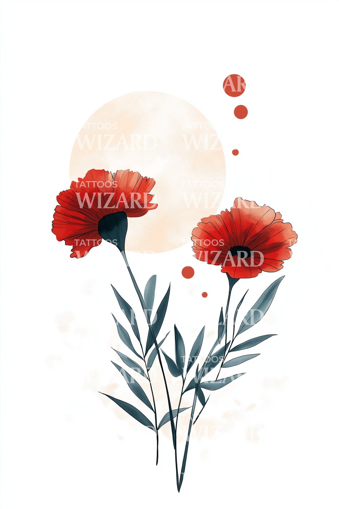Twin Poppy Sunrise Tattoo Design