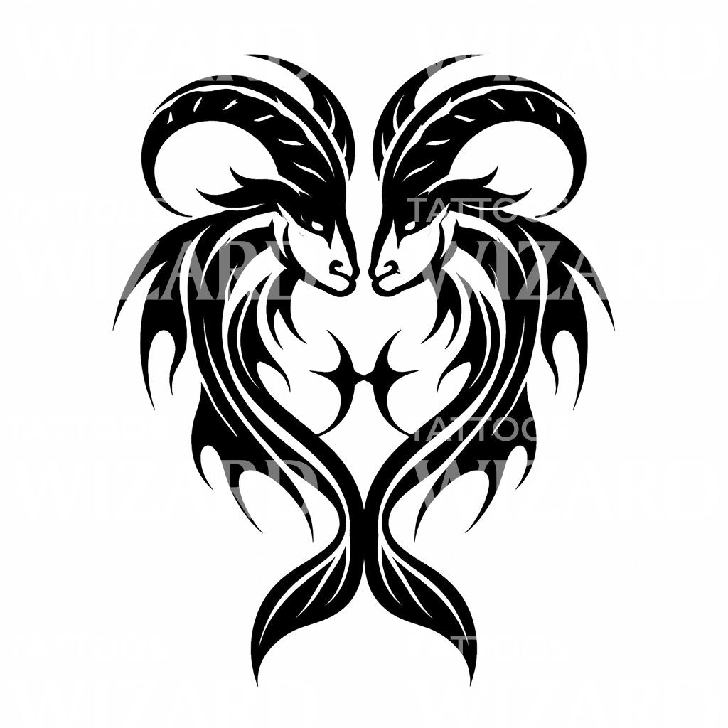 Twin Ram Heart Tattoo Design