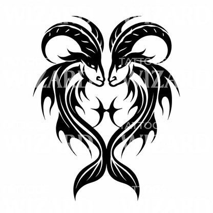 Twin Ram Heart Tattoo Design