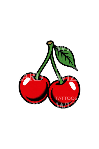 Twin Red Cherries Flash Tattoo Idea