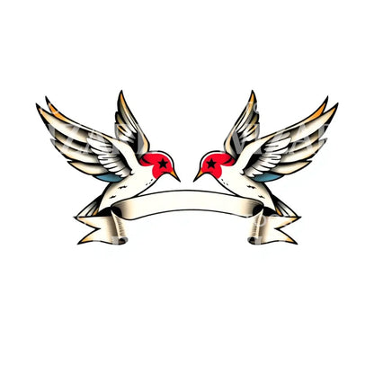Twin Swallows Banner Tattoo Design