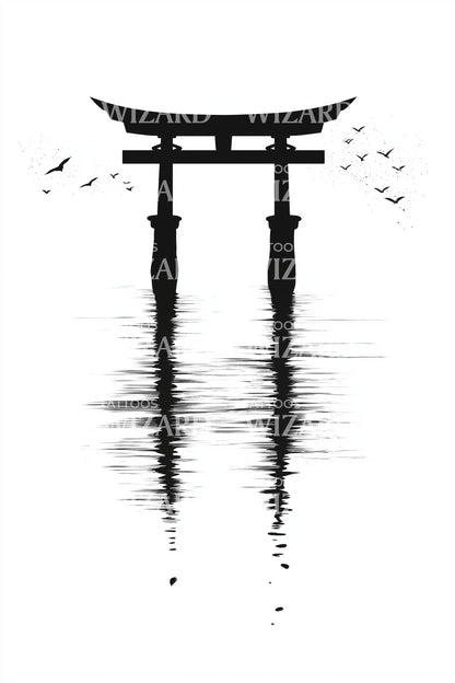 Design de tatouage Reflets des Torii Jumeaux