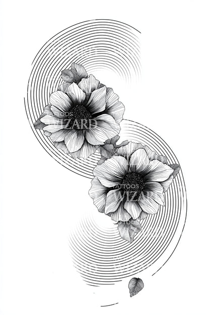 Desenho de Tatuagem Flores de Onda Dupla