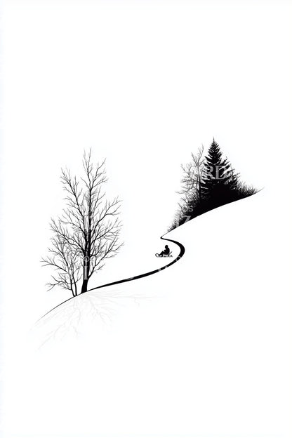 Twin Winter Trees on Slope Tattoo Illustration
