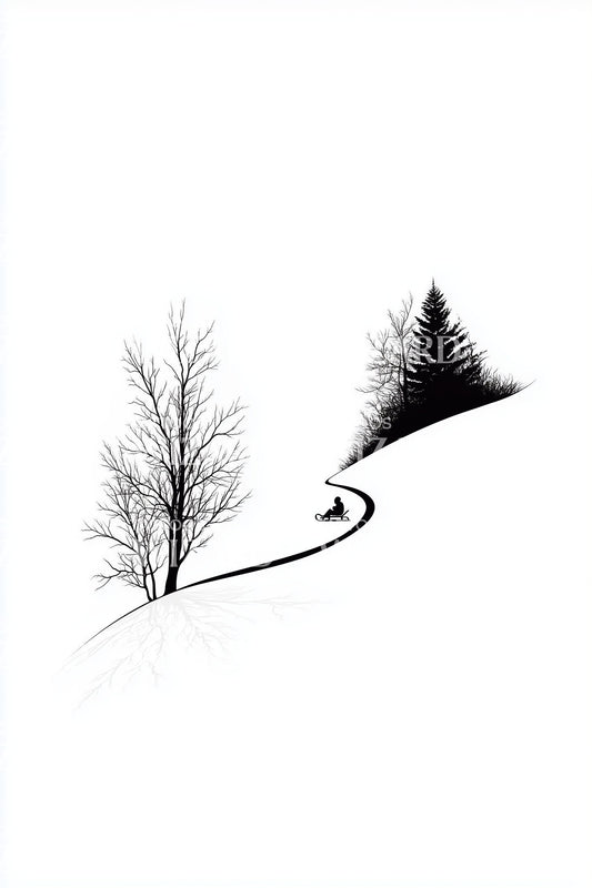 Twin Winter Trees on Slope Tattoo Illustration