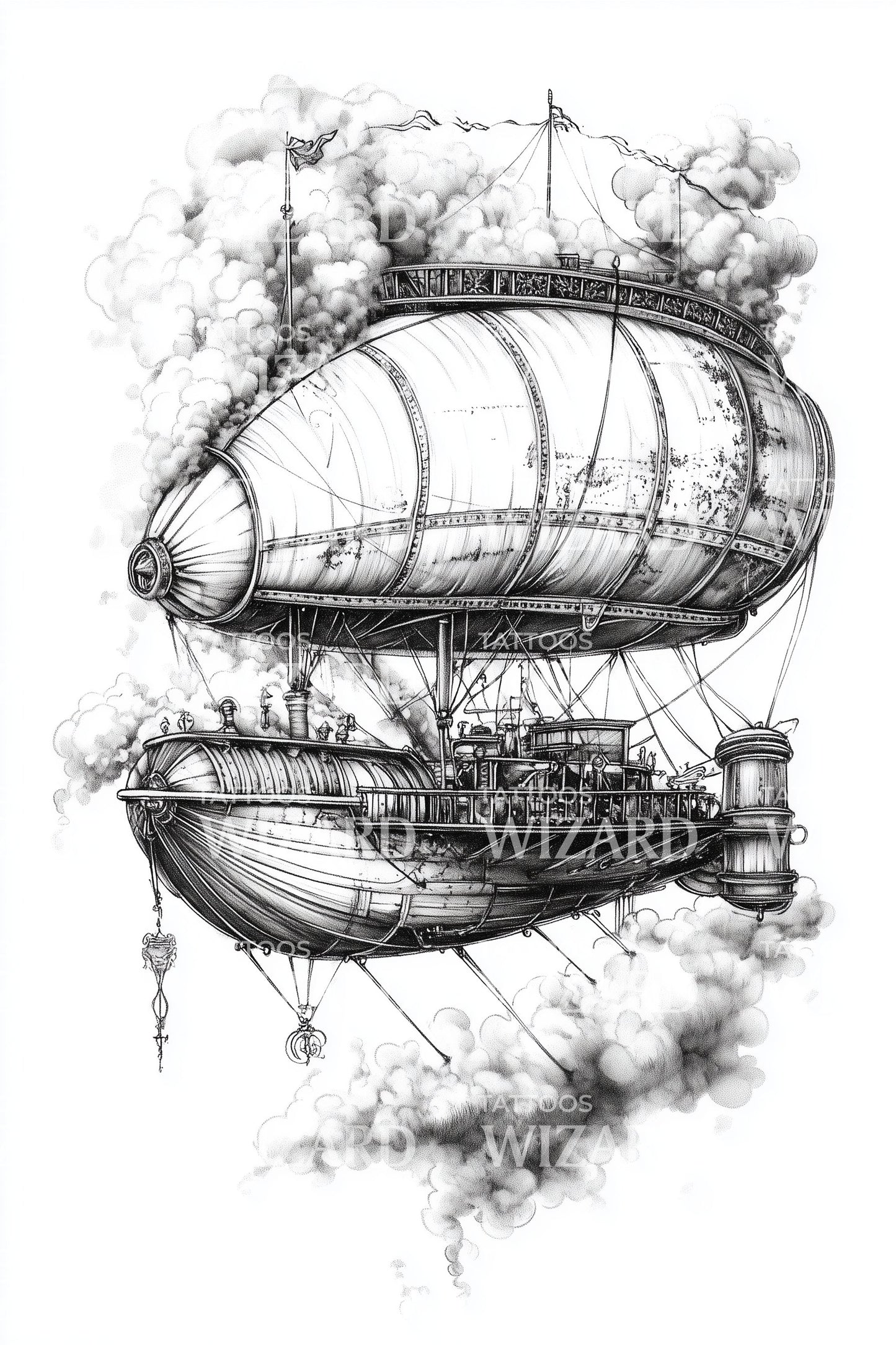 Twin Zeppelins Sketch Tattoo Design