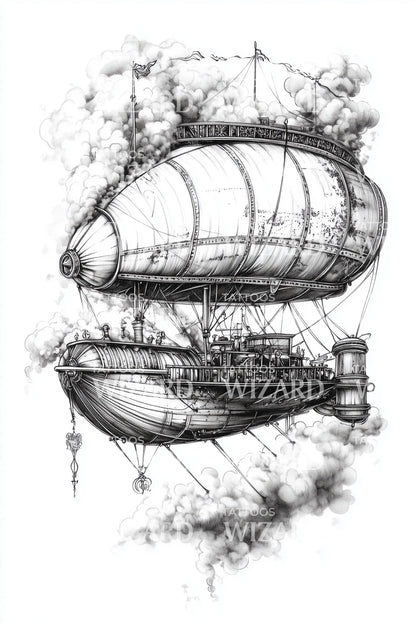 Twin Zeppelins Sketch Tattoo Design