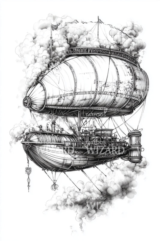Twin Zeppelins Sketch Tattoo Design