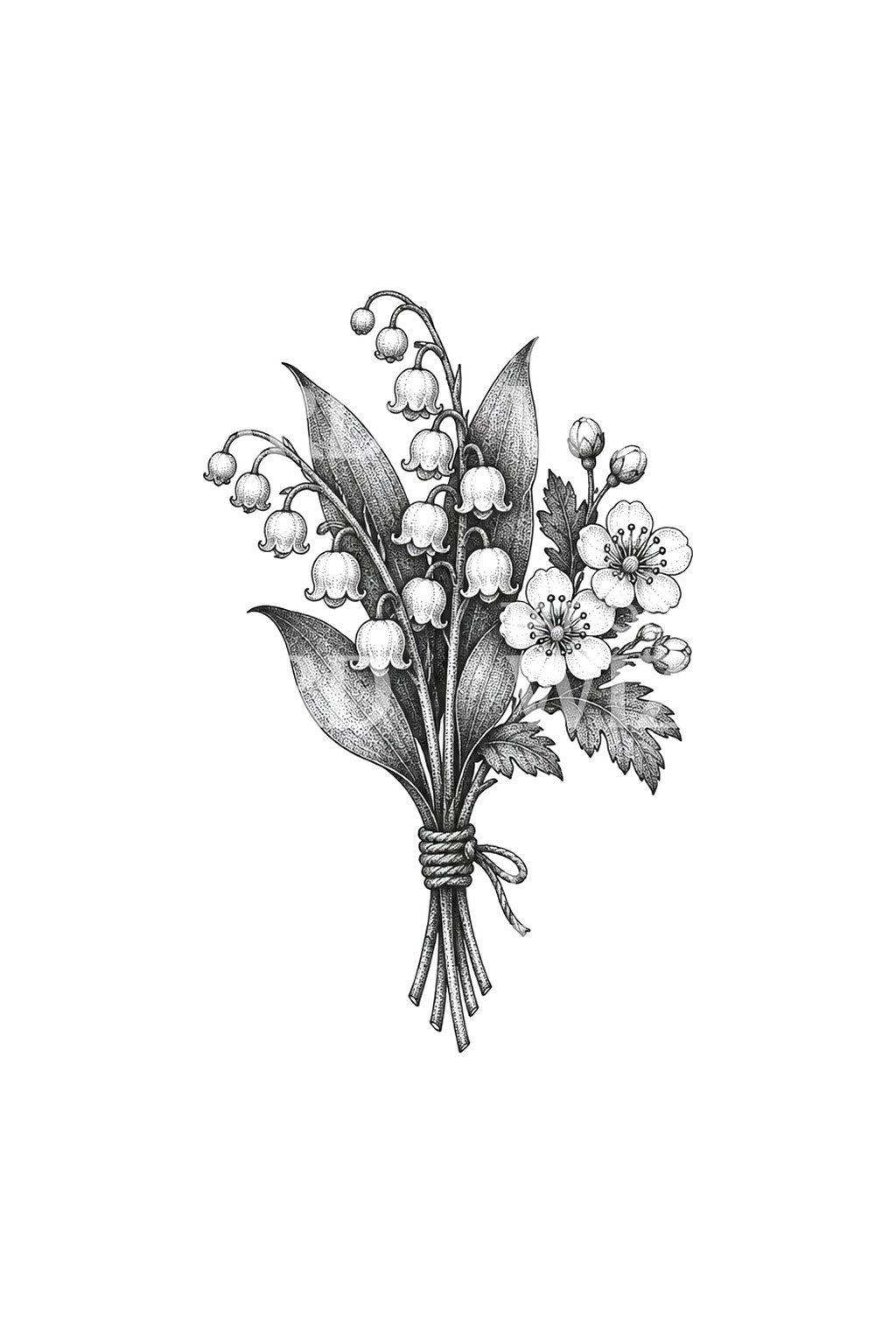 Twine Bound Muguet Stipple Bouquet Tattoo Design