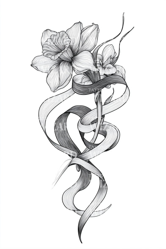 Illustration de tatouage à volutes de jonquille entrelacée